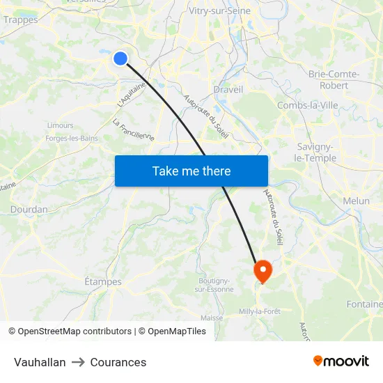 Vauhallan to Courances map