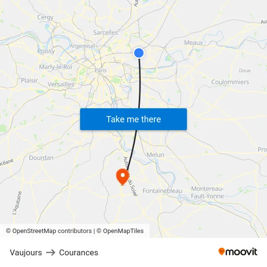 Vaujours to Courances map