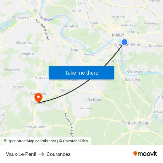 Vaux-Le-Penil to Courances map