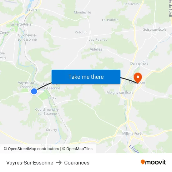 Vayres-Sur-Essonne to Courances map