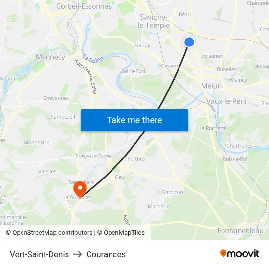 Vert-Saint-Denis to Courances map