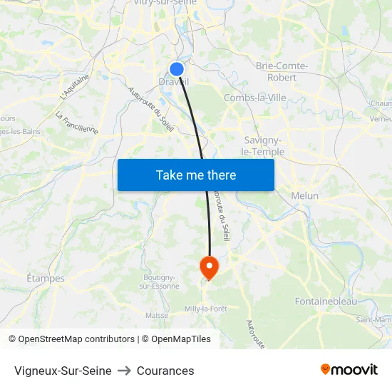 Vigneux-Sur-Seine to Courances map
