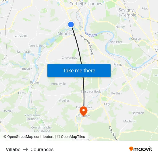 Villabe to Courances map