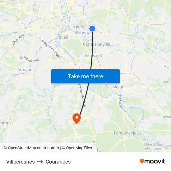 Villecresnes to Courances map