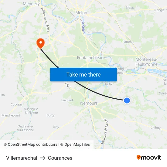 Villemarechal to Courances map