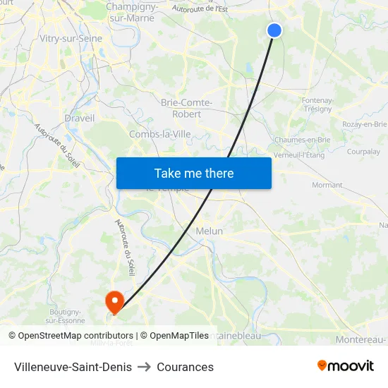 Villeneuve-Saint-Denis to Courances map