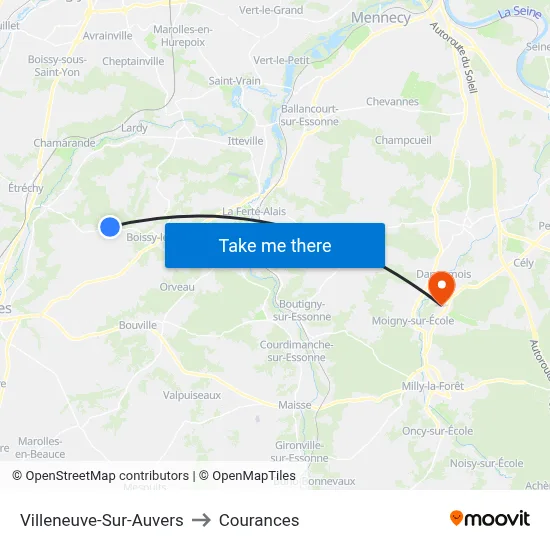 Villeneuve-Sur-Auvers to Courances map