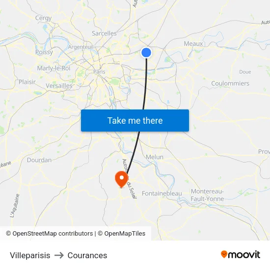 Villeparisis to Courances map