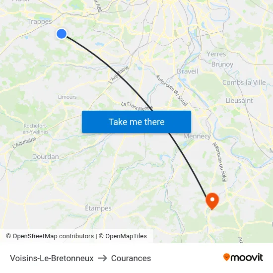 Voisins-Le-Bretonneux to Courances map