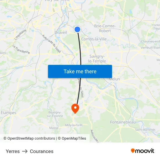 Yerres to Courances map