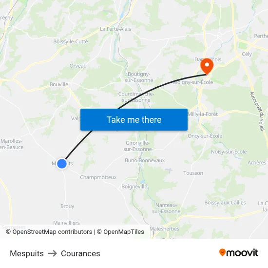 Mespuits to Courances map