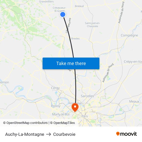 Auchy-La-Montagne to Courbevoie map