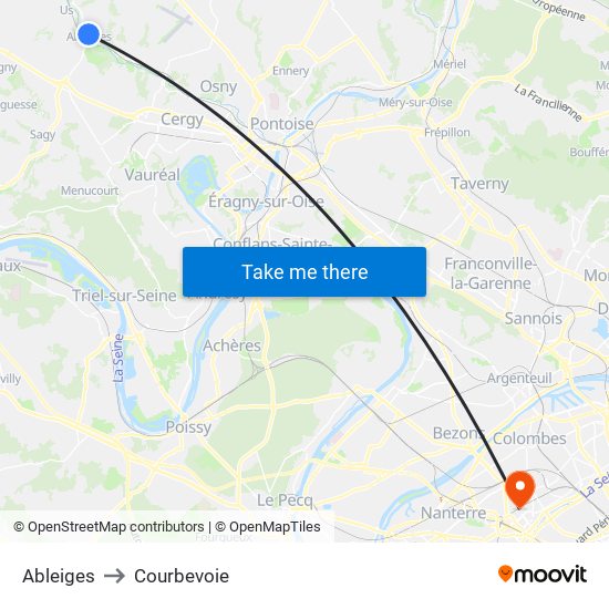 Ableiges to Courbevoie map