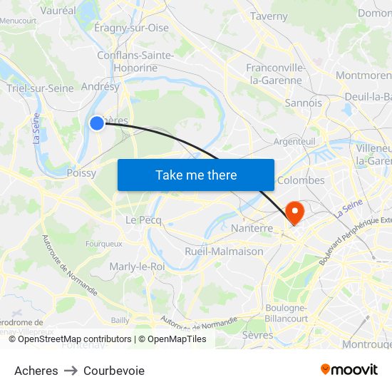 Acheres to Courbevoie map