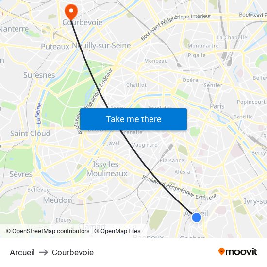 Arcueil to Courbevoie map