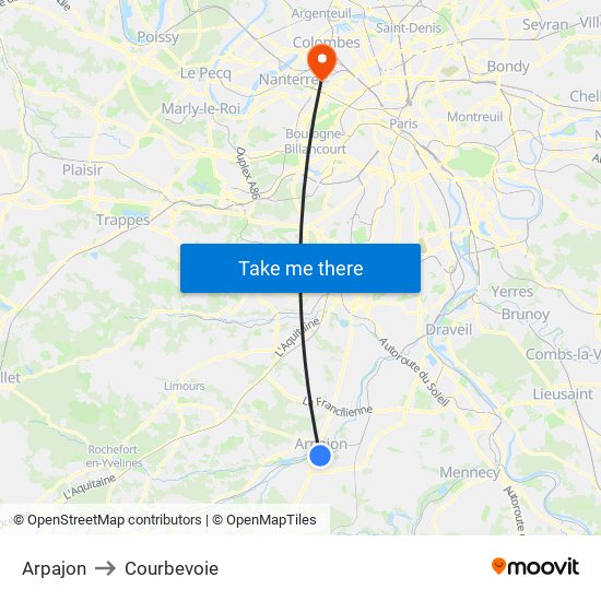 Arpajon to Courbevoie map