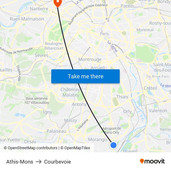 Athis-Mons to Courbevoie map