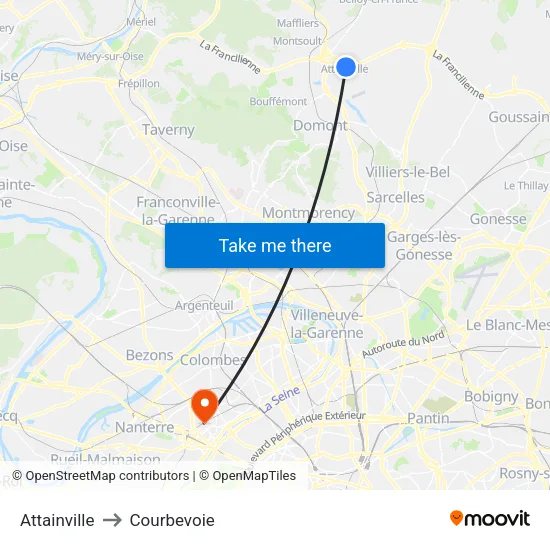 Attainville to Courbevoie map