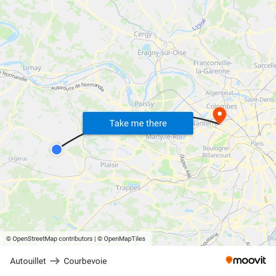Autouillet to Courbevoie map