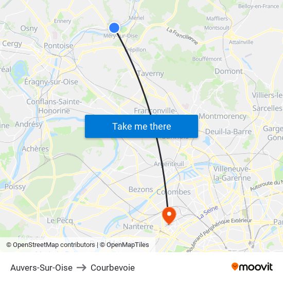 Auvers-Sur-Oise to Courbevoie map