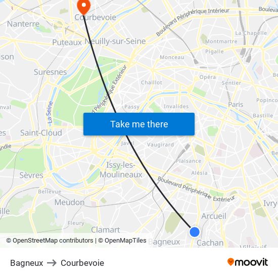 Bagneux to Courbevoie map