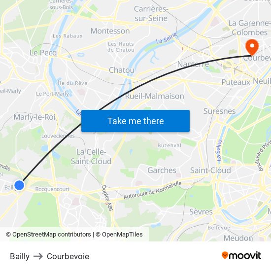 Bailly to Courbevoie map
