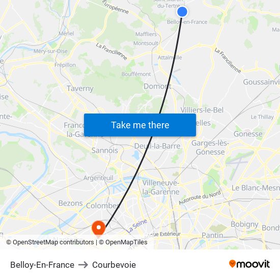 Belloy-En-France to Courbevoie map