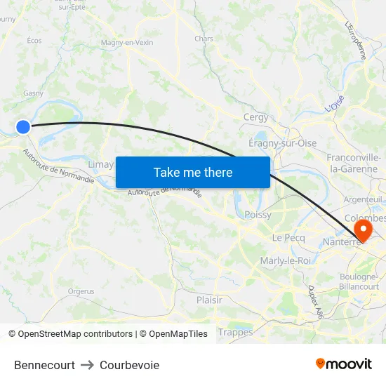 Bennecourt to Courbevoie map