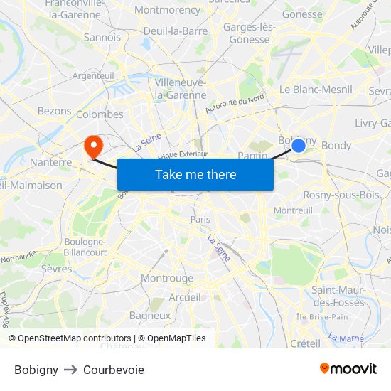 Bobigny to Courbevoie map