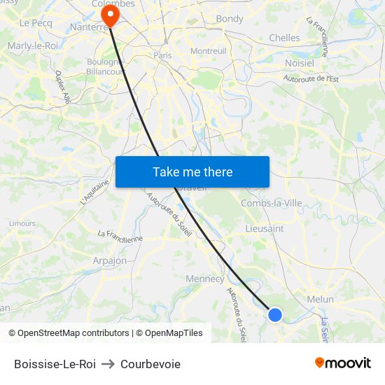 Boissise-Le-Roi to Courbevoie map