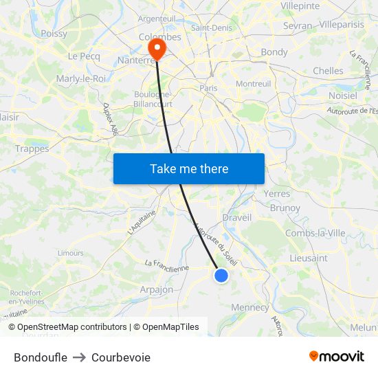 Bondoufle to Courbevoie map