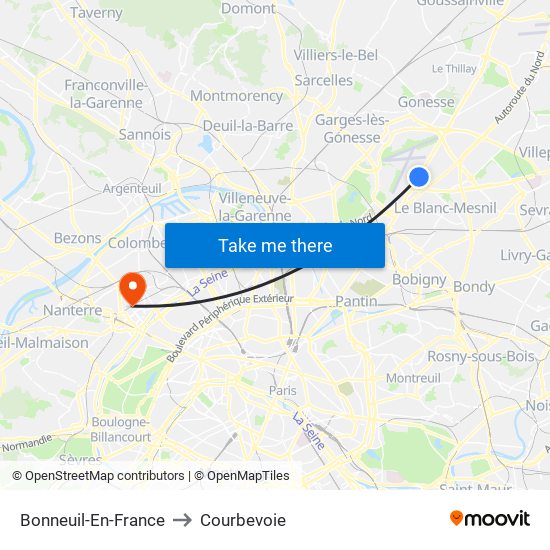 Bonneuil-En-France to Courbevoie map