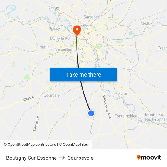 Boutigny-Sur-Essonne to Courbevoie map