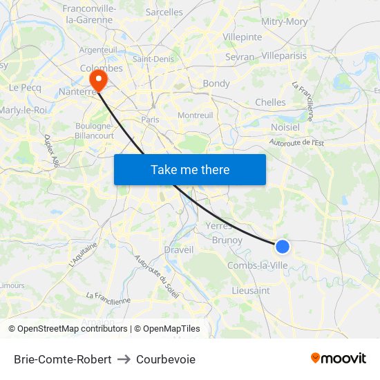 Brie-Comte-Robert to Courbevoie map