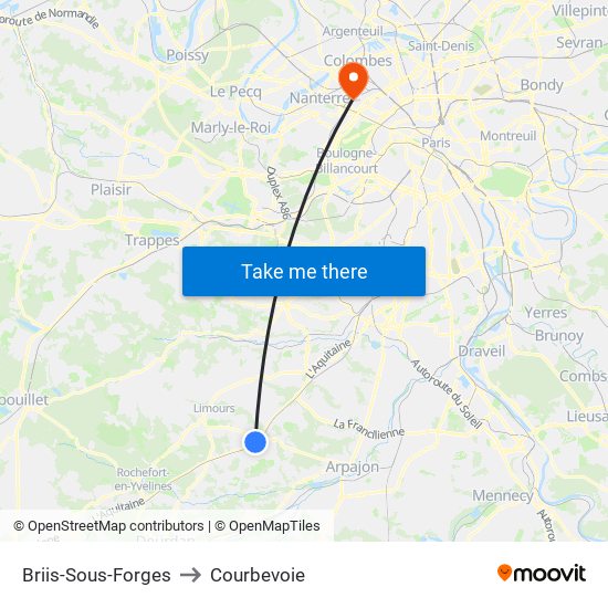 Briis-Sous-Forges to Courbevoie map