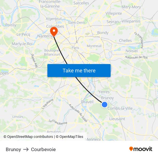 Brunoy to Courbevoie map