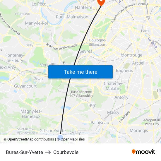 Bures-Sur-Yvette to Courbevoie map
