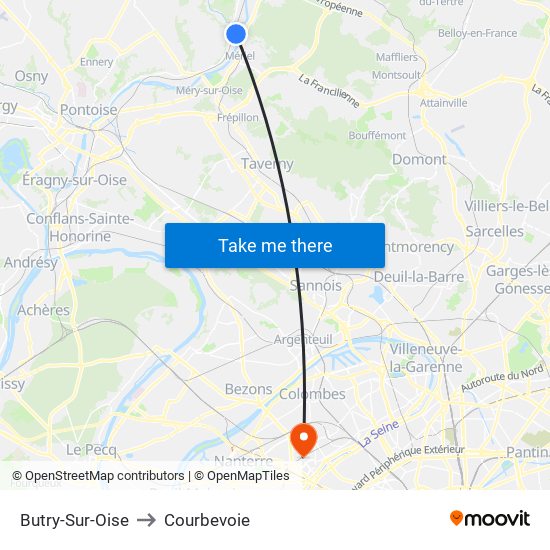 Butry-Sur-Oise to Courbevoie map