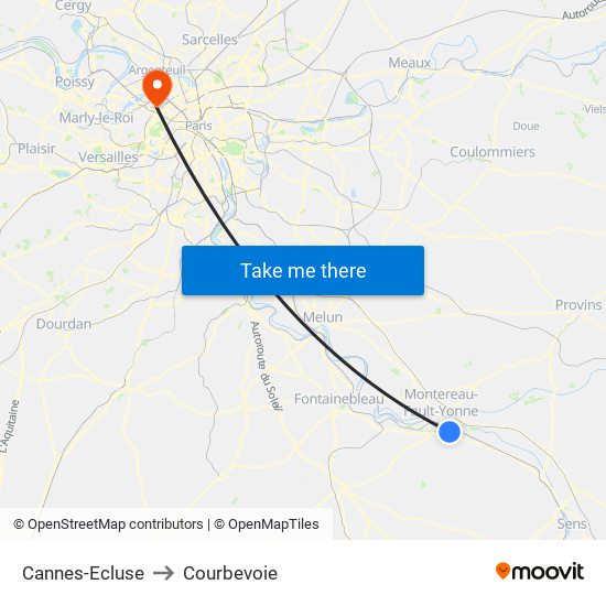 Cannes-Ecluse to Courbevoie map