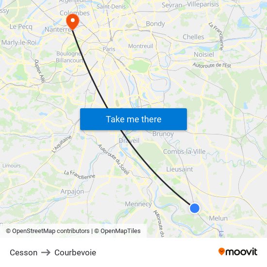 Cesson to Courbevoie map