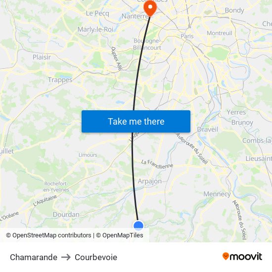 Chamarande to Courbevoie map
