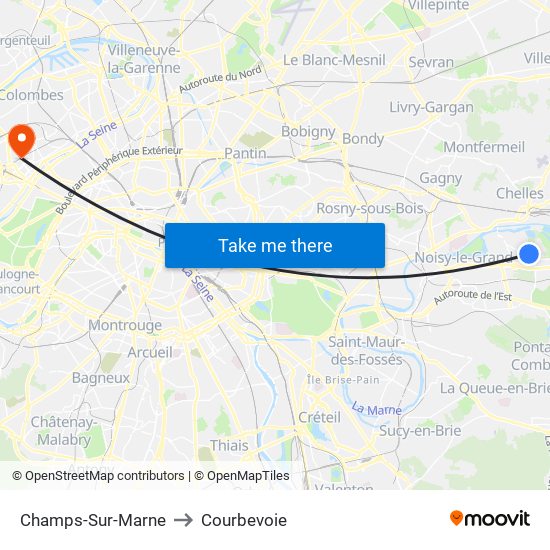 Champs-Sur-Marne to Courbevoie map