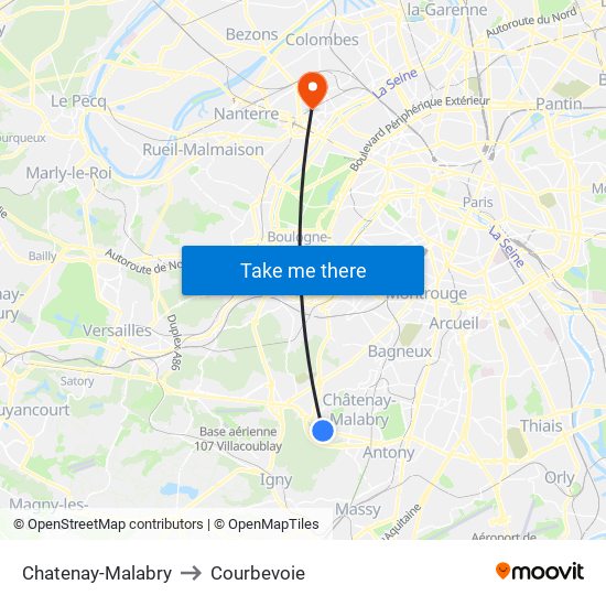 Chatenay-Malabry to Courbevoie map