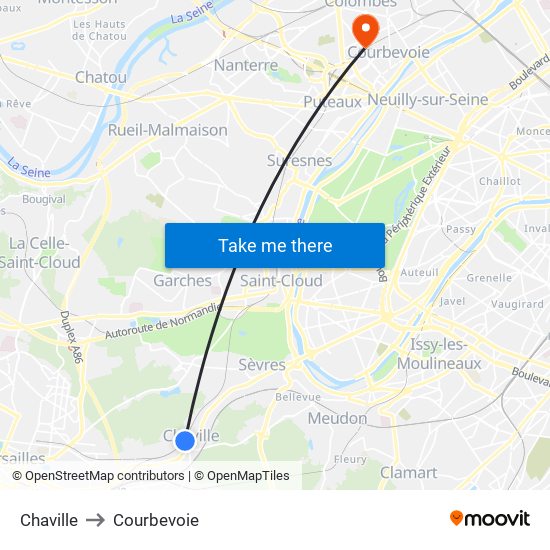 Chaville to Courbevoie map