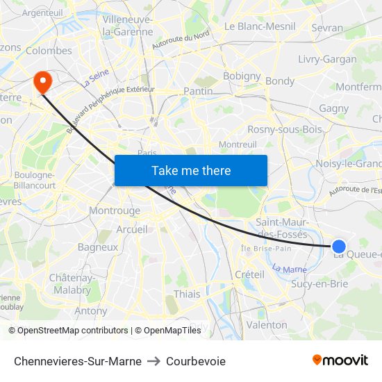 Chennevieres-Sur-Marne to Courbevoie map