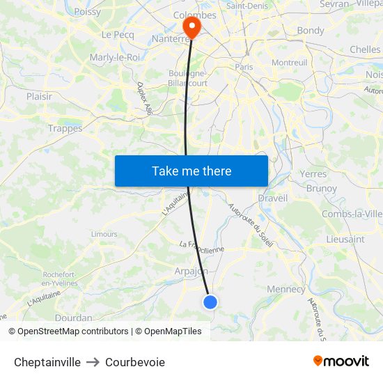 Cheptainville to Courbevoie map