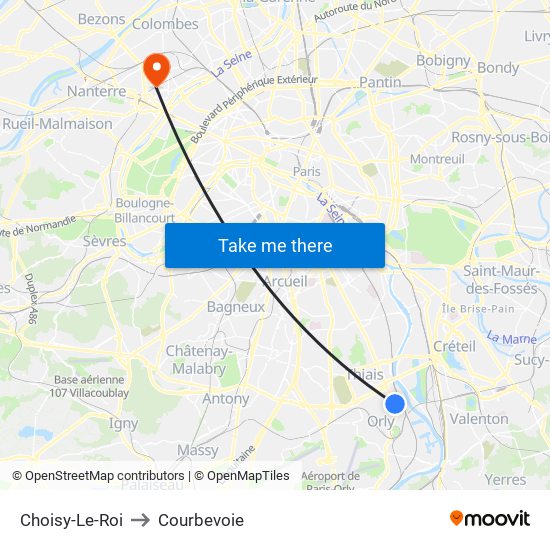 Choisy-Le-Roi to Courbevoie map