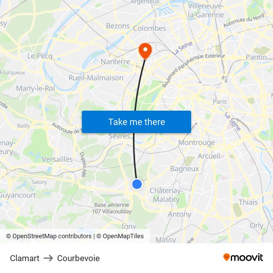 Clamart to Courbevoie map