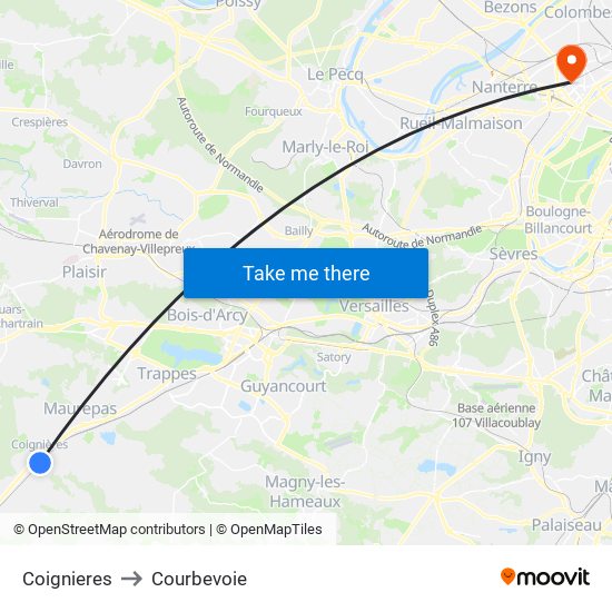 Coignieres to Courbevoie map