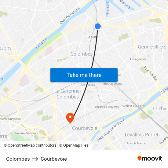 Colombes to Courbevoie map